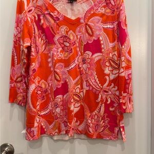 Talbots Pink and Orange Floral V-Neck Blouse